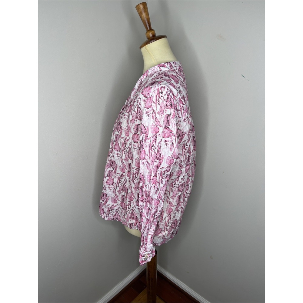 120% LINO Pink‎ White Floral Longsleeve Linen Tunic Shirt Sz 42 - Picture 2 of 9